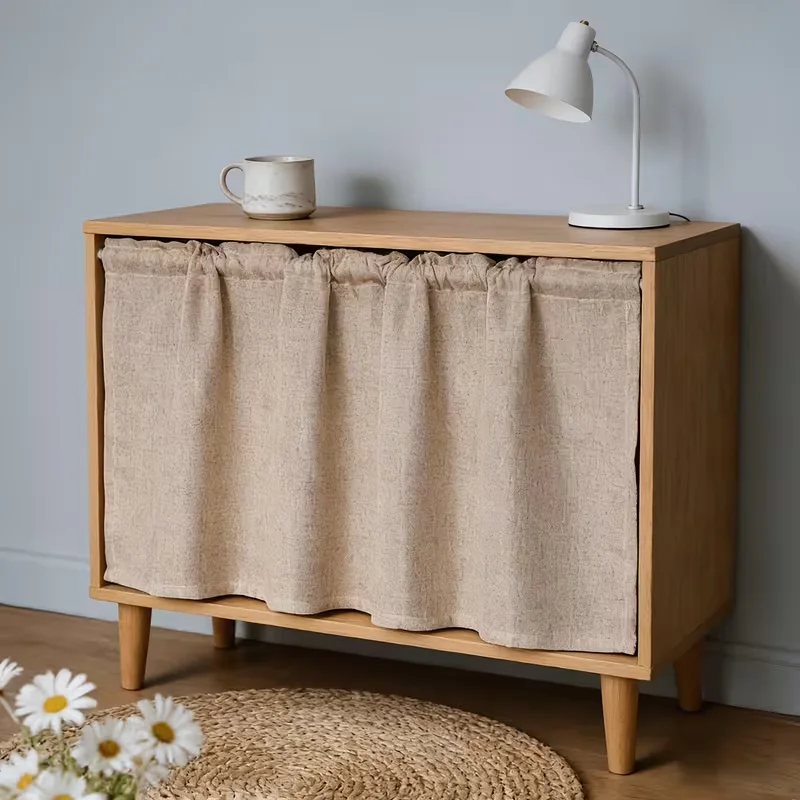 1PC Solid Color Linen Texture Cafe Curtain, Short Light Filtering Window Curtain for Kitchen Bedroom Bay Window Natural Decor
