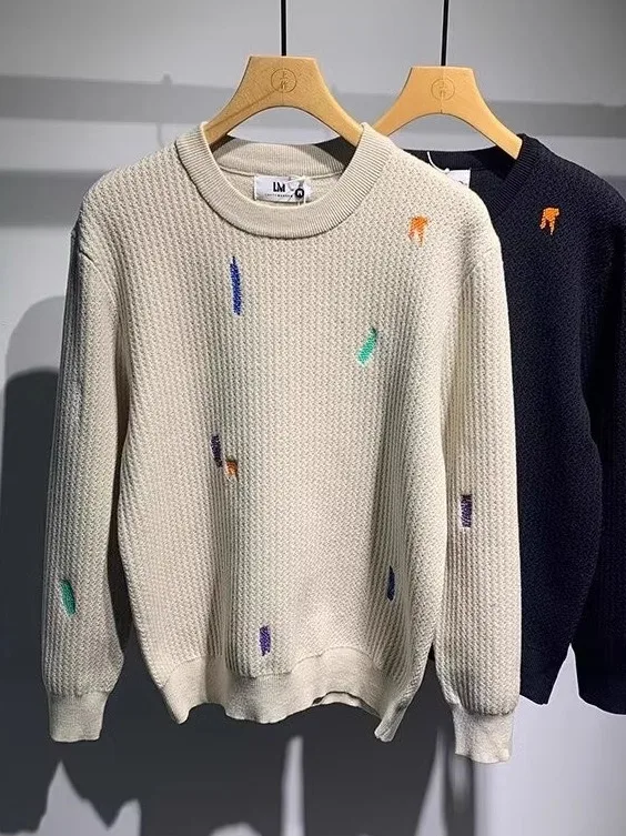 

High-Quali Embroidered Men's Casual Knitwear Simple Design Winter New Sle Top Quali Long Sve round Ne Sweater