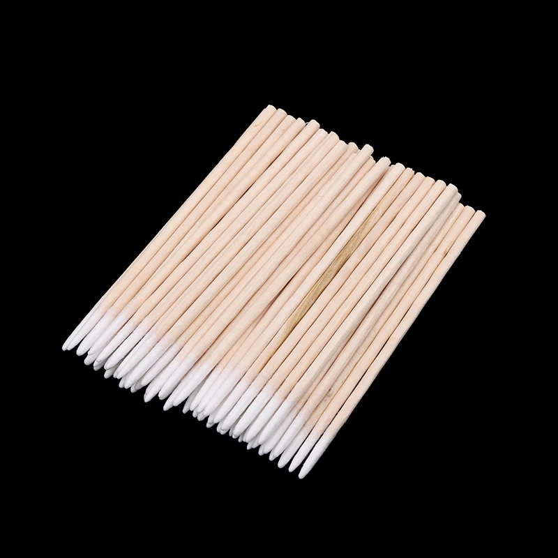100Pcs Disposable Ultra-small Cotton Swab Lint Free Micro Brushes Wood Cotton Buds Swabs Eyelash Extension Glue Removing Tools.~