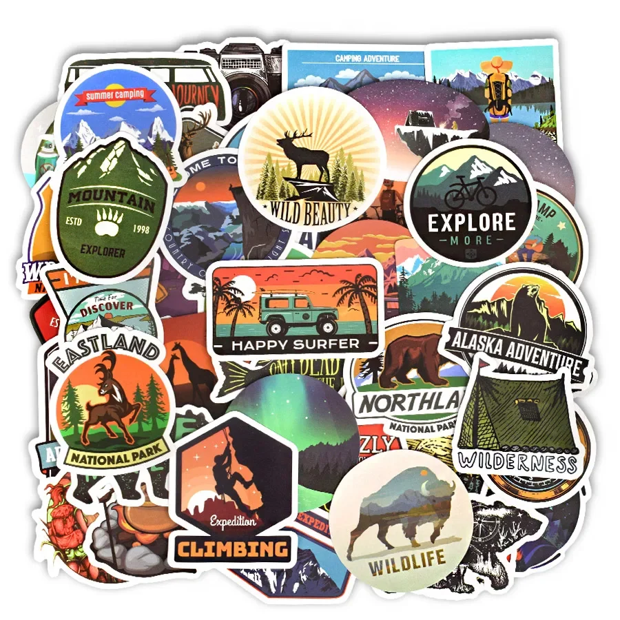 50PCS Camping Landscape Anime Sticker Outdoor Climbing Travel Waterproof Sticker for Kid DIY Laptop Bicycle Helmet Car Fridge