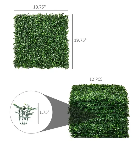 

Outsunny 12-Piece 19.75" x 19.75" Milan Artificial Grass, Water Drainage, & Soft Feel, Light Green