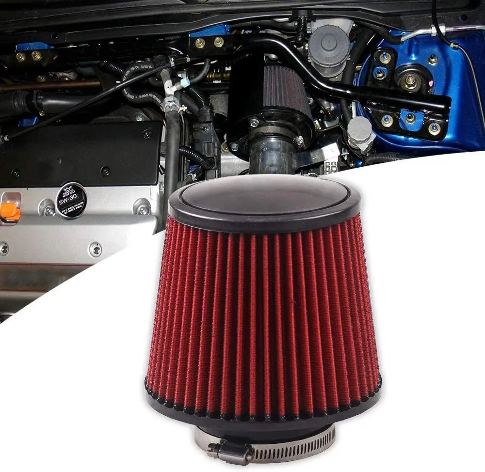 3" 76mm High Flow Inlet Cleaner Dry Filter Cold Air Intake Cone Replacement Red Universal Fit