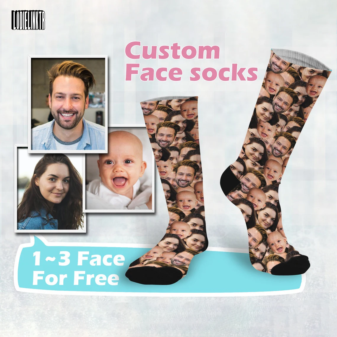 Personality Customized Human Face Men&Women Socks Fun Novelty Design Cat Puppy Pet Photo Couples Custom Happy Socks For Gift