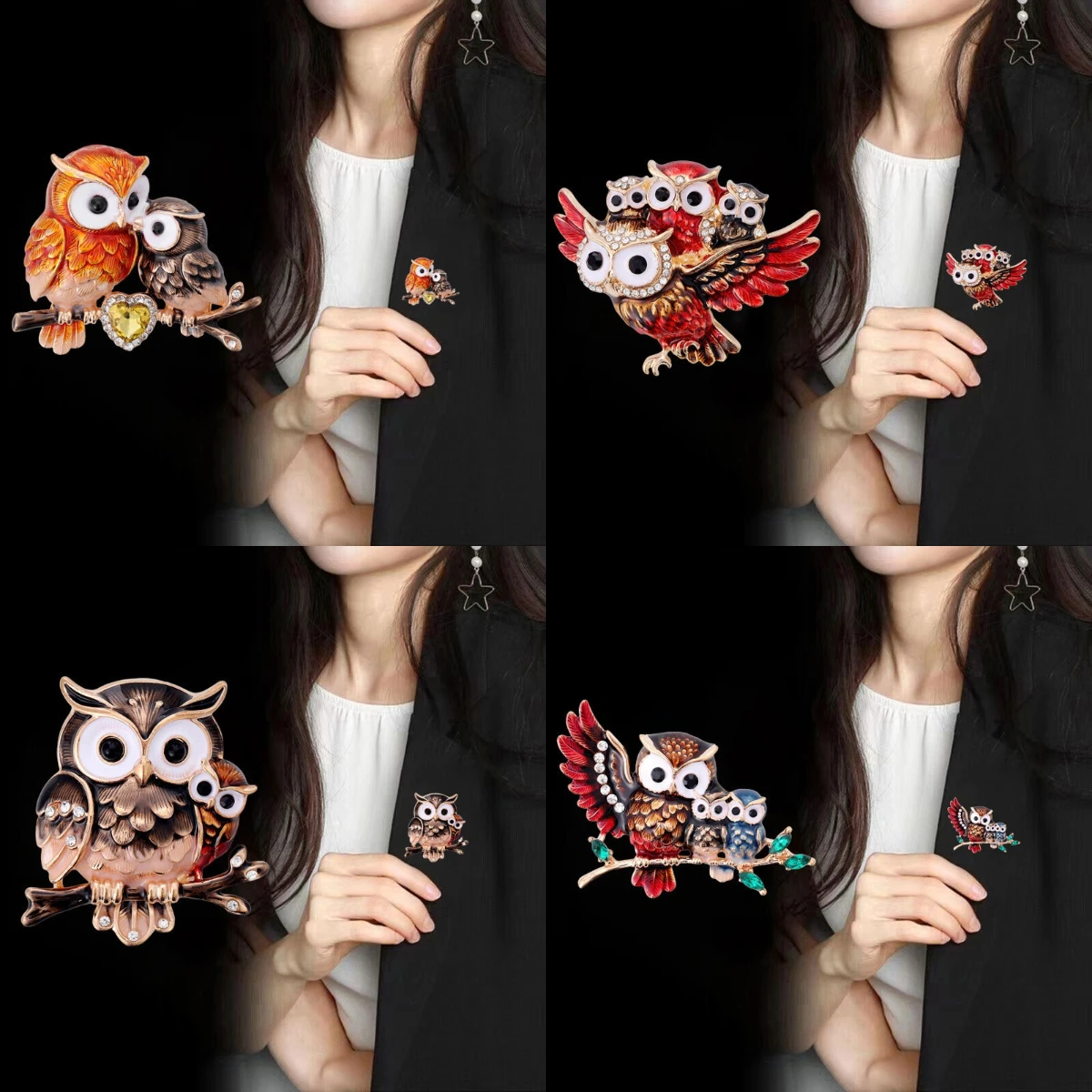 Cross border new cute owl brooch, high-end and niche women's retro animal drip oil alloy chest flower pin