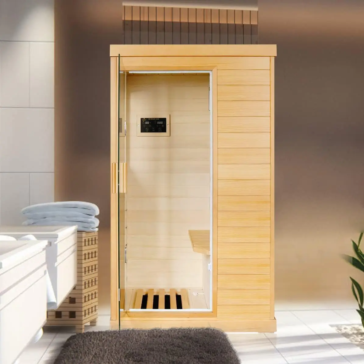 

Far Infrared Sauna Home Sauna Spa Room Canadian Hemlock Wood Indoor Saunas with Control Panel and Tempered Glass