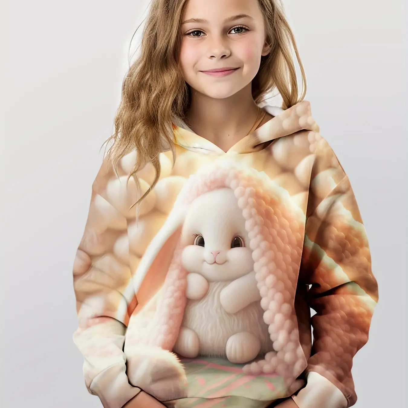 Kids Clothes Girl Hoodies Long Sleeve 3D Cute Bunny Print Children Spring Fall Clothes Casual Outdoor Stylish Girl Clothes Tops