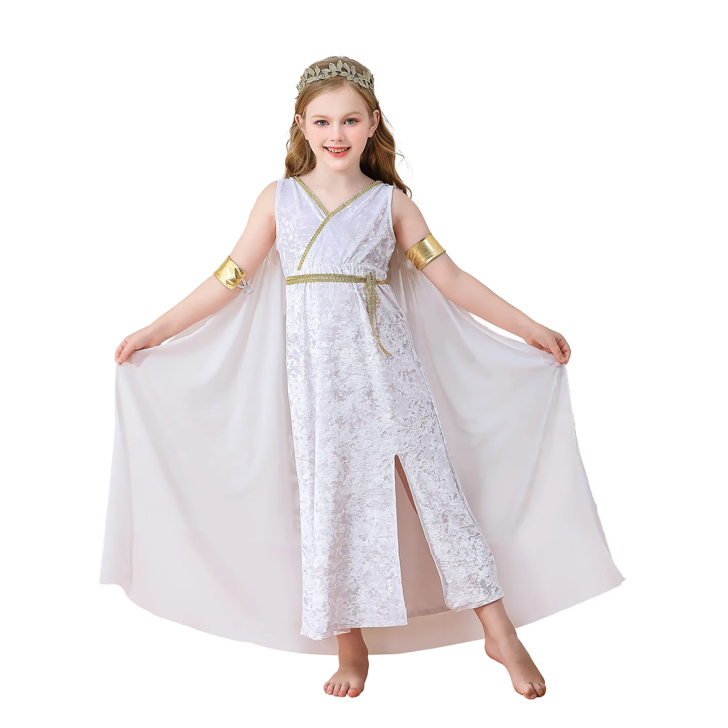 

Greek Goddess Costume Medieval Cosplay Dress Halloween Ancient Cleopatra Athena Table Performance Costume White Long Dress