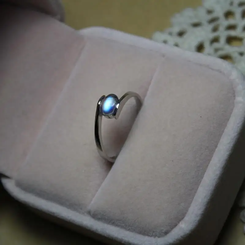 Original design moonstone opening adjustable ring exquisite craftsmanship small blue color bohemian charm ladies silver jewelry