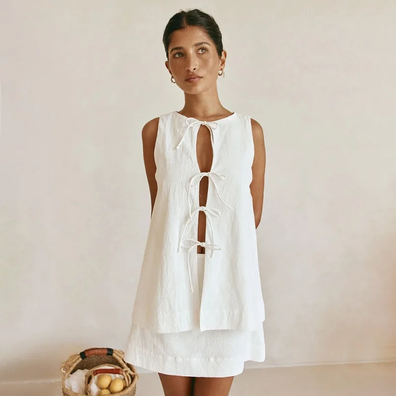 

Tuularose White Skirt 2-Piece Set Fashion Solid Cardigan Top Sexy Mini Skirt Set Summer Casual Vacation Elegant Women Dress Sets