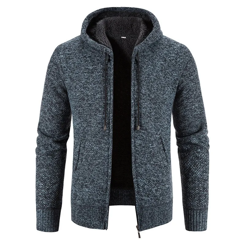 Autumn and Winter New Fleece Thickened Large Size Jacket Foreign Trade Sweater Hooded Cardigan Men's Zipper Knitted Top