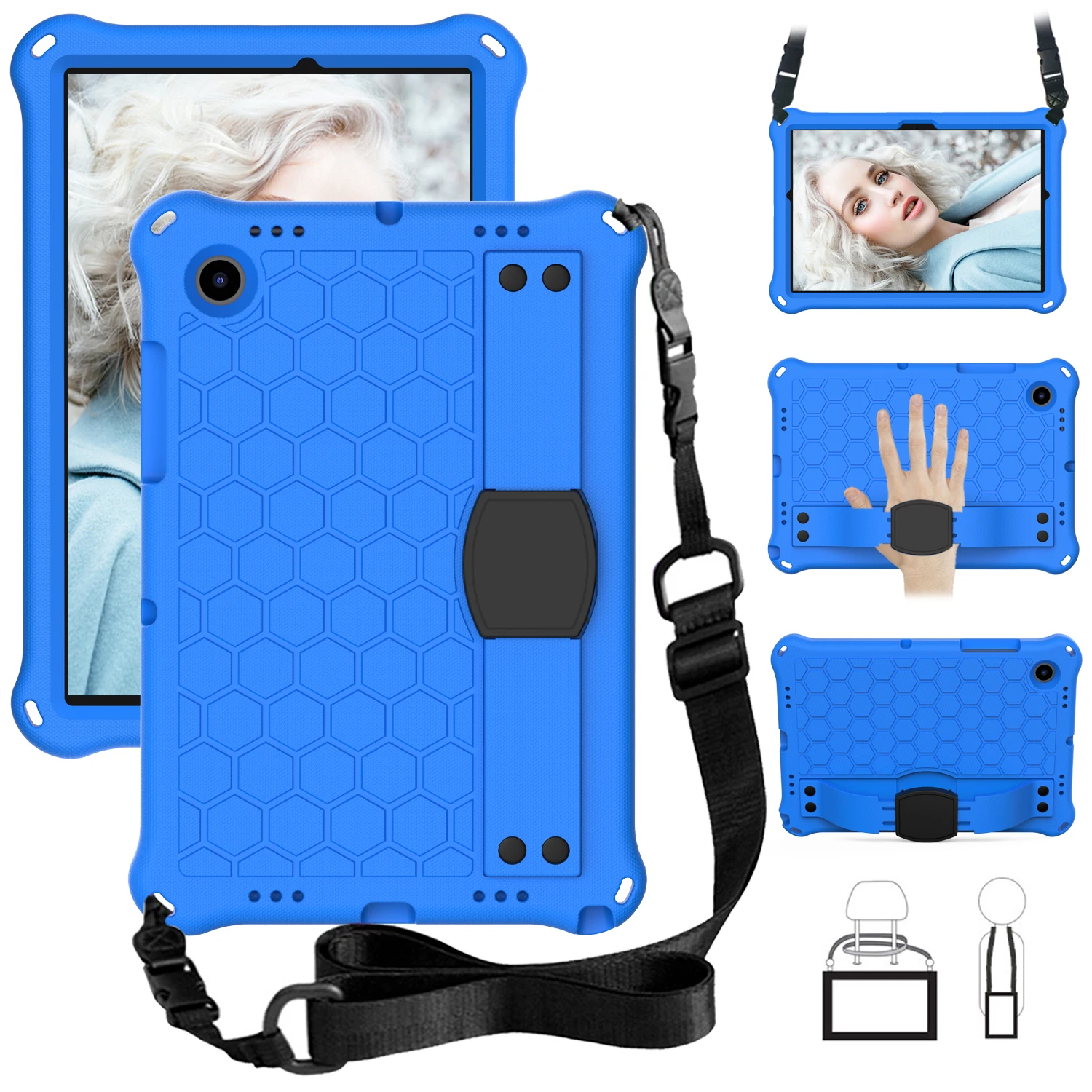 Armor Case For Samsung Galaxy Tab A9 Plus A8 10.5 2021 SM-X200 X205 S6 Lite A7 10.4 Lite 8.7 S5e Kids Stand Tablet Cover Strap