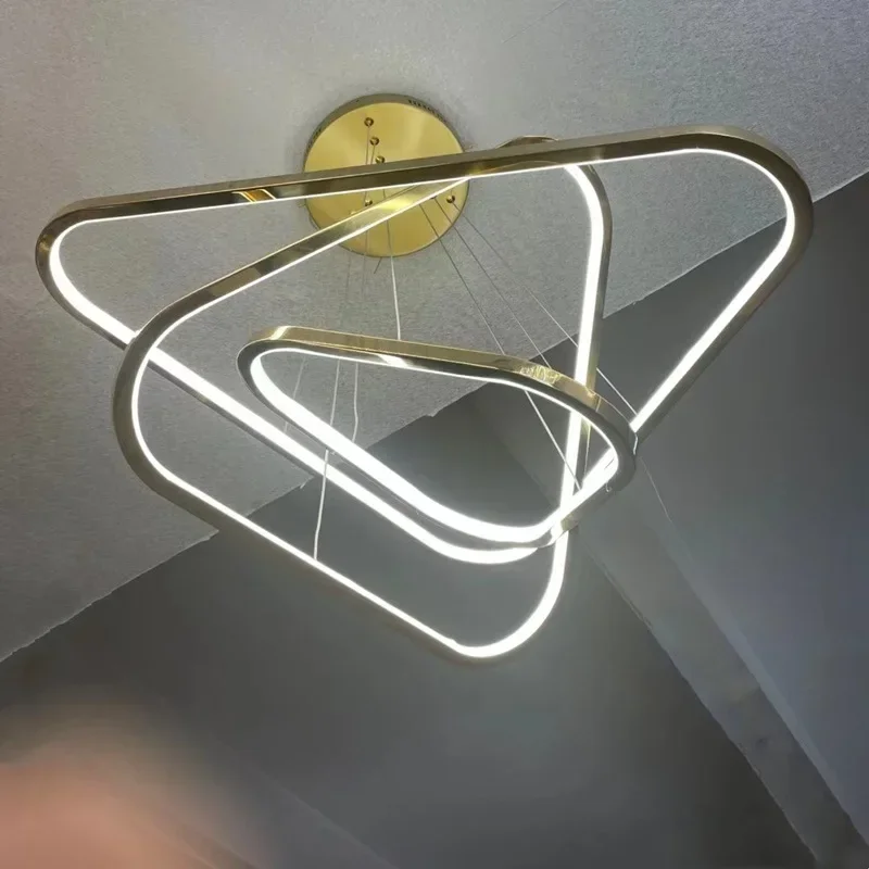 Living Room Chandelier Triangular Stainless Steel Electroplating Dining  Bedroom Dining  Model  Exhibition Hall