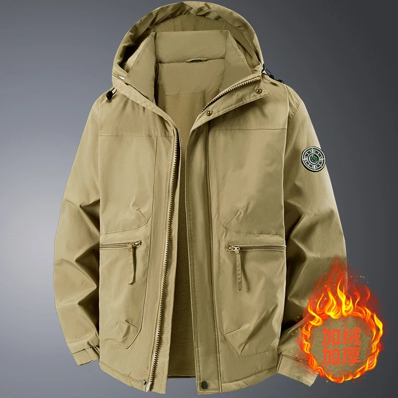 

Men Parkas Fleece Jacket Casual Quilted Waterproof Jacket Thick Warm Hooded Coat Cotton-padded Clothing Autumn Winter Outwear