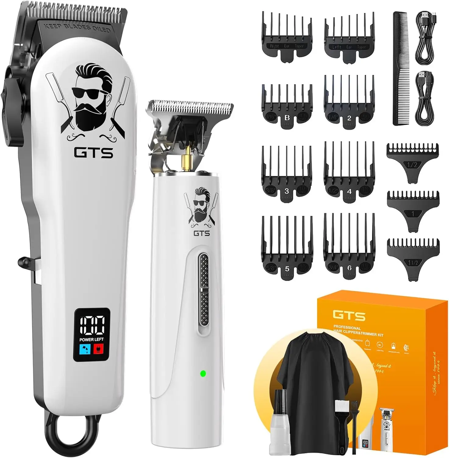

Professional Men's Hair Clippers and Trimmers Set with Box, Electric Grooming Tool for Barbers, White Gift