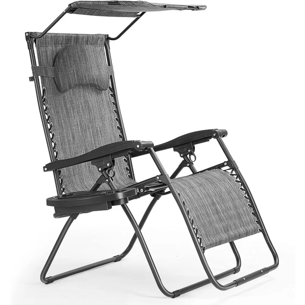 

Zero Gravity Chair with Shade Canopy, Reclining Lounge Chair with Adjustable Canopy Removable Headrest, Cup Holder, Folding Zer