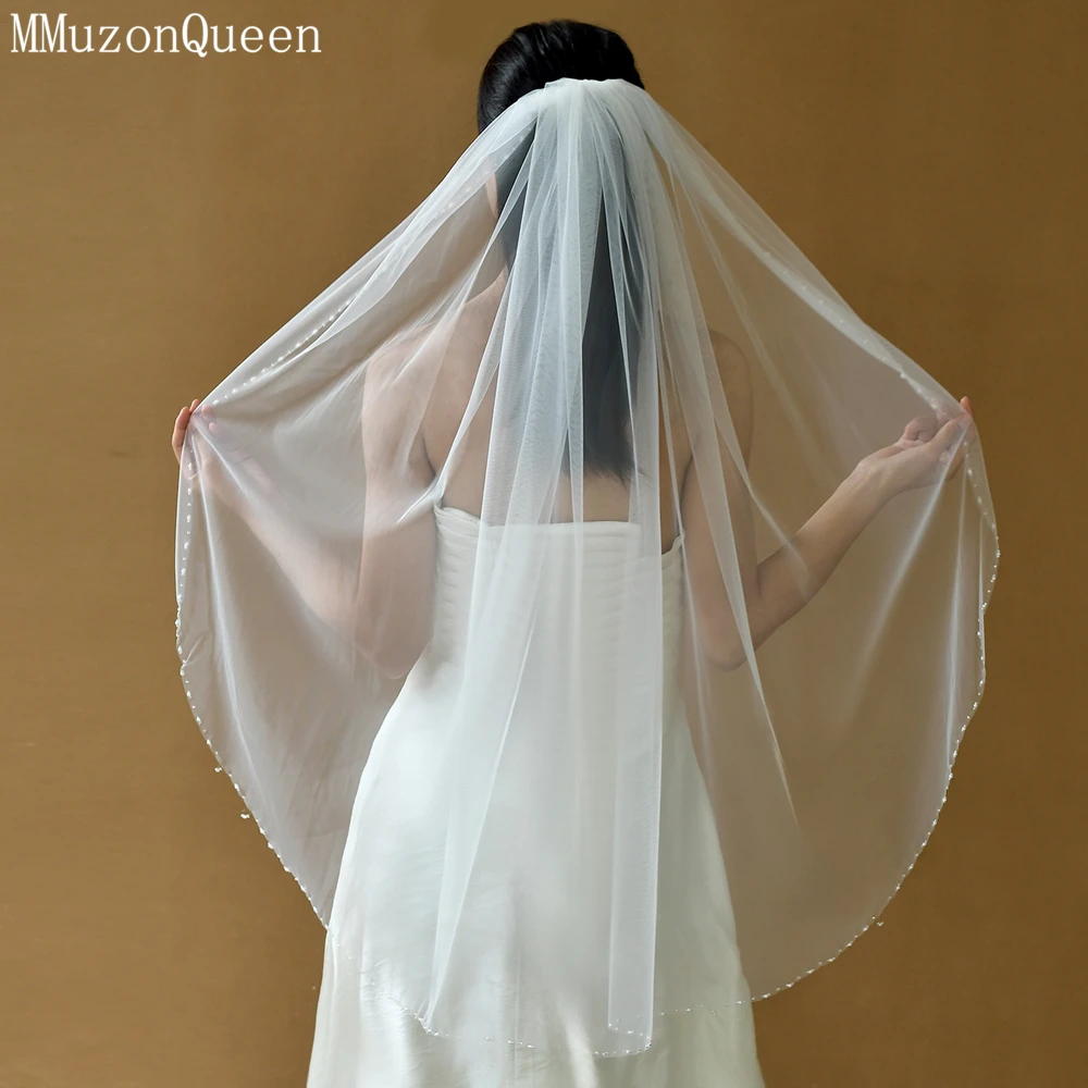 MMQ-Peigne à cheveux cousu à la main pour patients, bord en cristal perlé, longueur du bout des doigts, voile en tulle, accessoires de mariage d'intérieur, M21