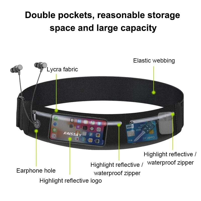 HAISSKY الرياضة حزام الجري أكياس آيفون 17 16 15 14 13 12 برو ماكس 15 زائد سحاب عازل للماء جيب الخصر الحقيبة الهاتف #2