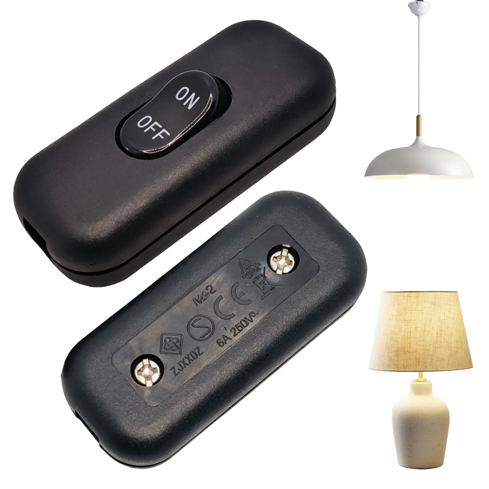 2pcs 6A 250V Inline Cord Switch, Button Switch On/Off Black Button Feed Cord Switch for Table Lamp Desk Light Bed Lamp