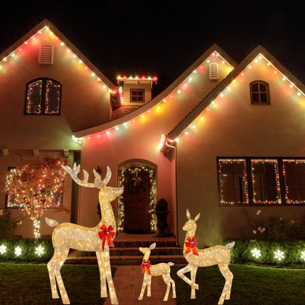 Lighted Reindeer Christmas Decoration Family Set Acrylic Led Illuminated Three-deer Set Outdoor Yard Christmas Decorations
