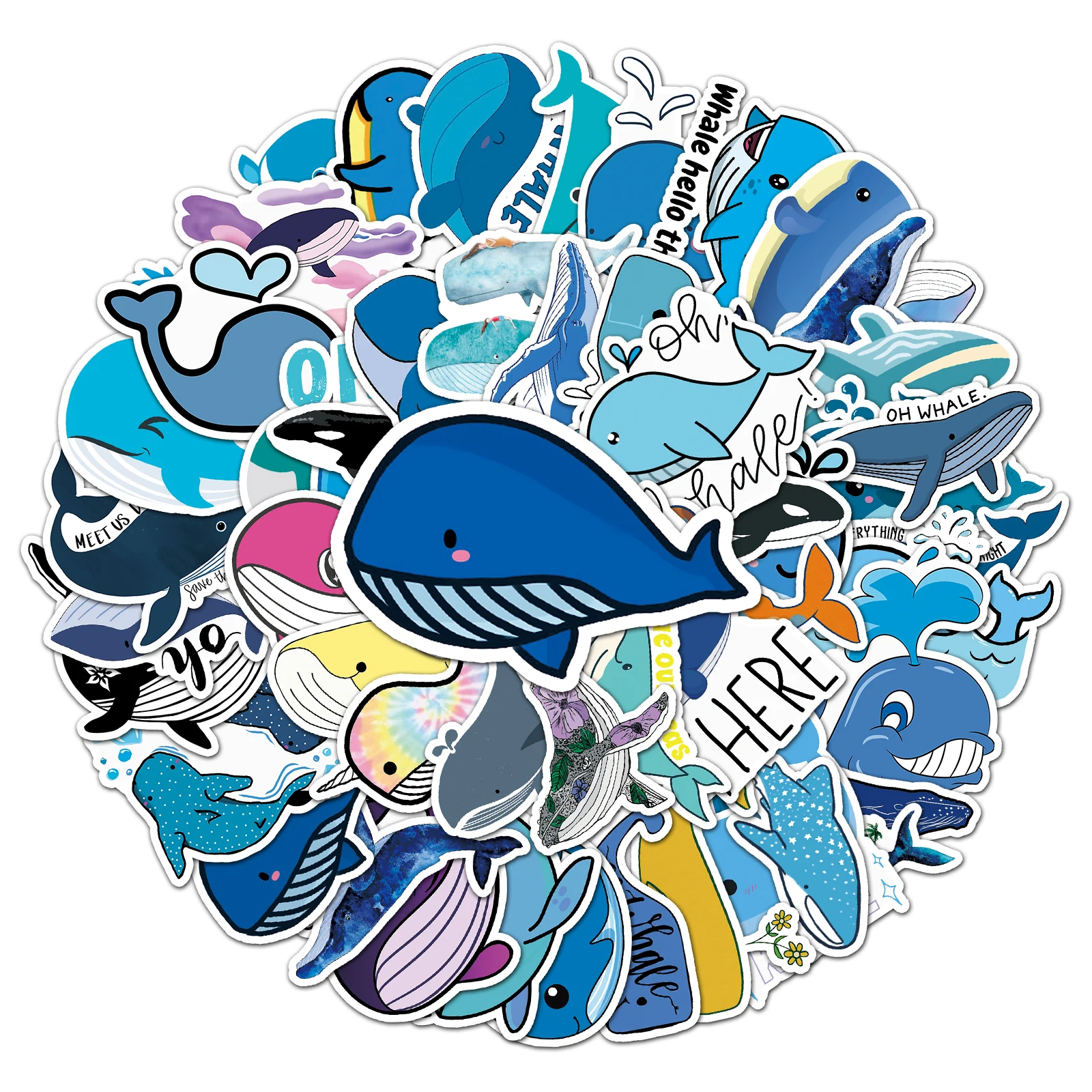 50Pcs Toy Stickers Blue Whale Marine Skateboard Guitar Suitcase Freezer Motorcycle Graffiti Decal Waterproof Jewelry stickers