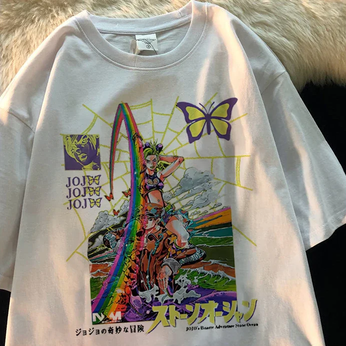 女性用半袖カジュアルTシャツ,日本のジョジョの奇妙な冒険のテーマ,ゆったりとしたブラウス,女性のためのスポーツウェア