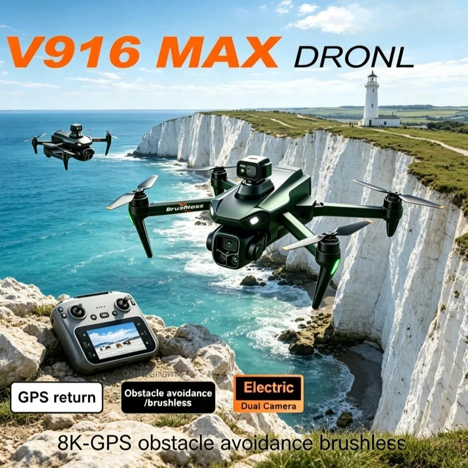 Original V916MAX GPS RC Aircraft Integrated Large Screen Remote 8K Dual 4K HD Lens 5G WiFi FPV Foldable Professional Multirotor