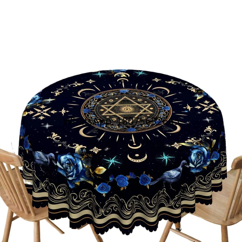 European retro tarot card tablecloth - zodiac & moon print - waterproof decor