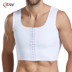 Qtree Men Body Shaper odchudzanie klatka piersiowa Push Up gorset kompresyjny gorset talii budynek kamizelka bez rękawów prawidłowa postawa kamizelka z haczykiem