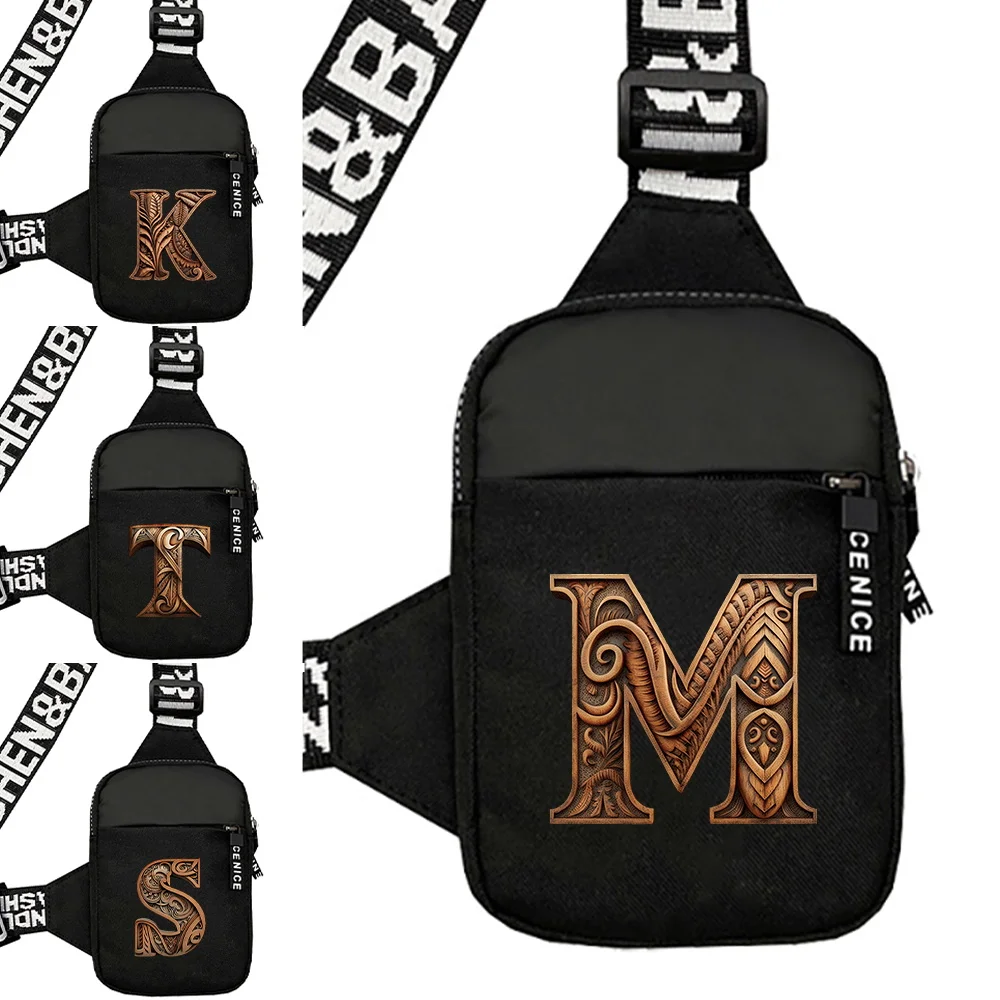 Chest Bags Wood Art Letter Series Men and Women One Shoulder Dustproof Chest Bags Canvas Material Crossbody Storage Bag