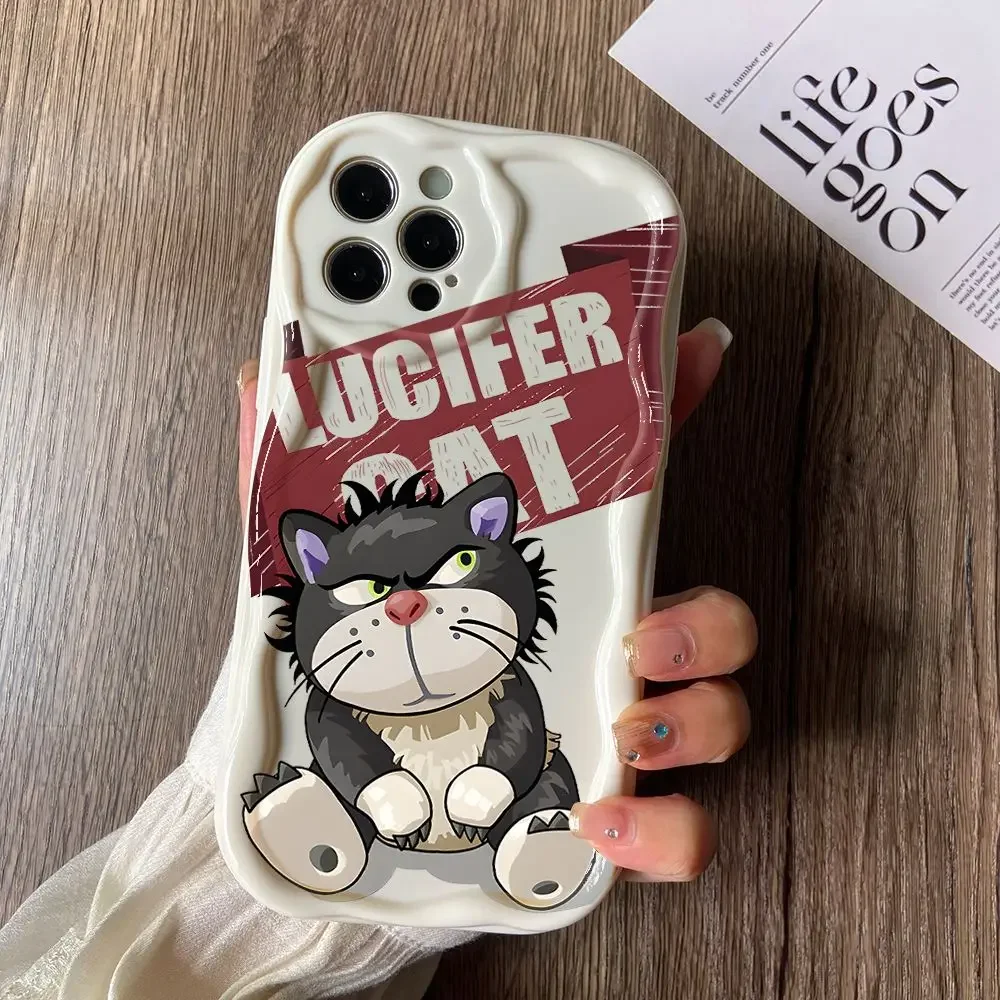 New Lucifer Cat Phone Case for iPhone 16 15 14 Plus 13 12 Mini 11 Pro Max X Xs XR 7 8 3D Creamy Wave Soft Cover