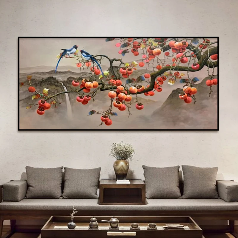 Chinese Style Everything Goes Smoothly Persimmon Art Painting Living Room Mural Poster Wall Decoration Painting Home Decoration