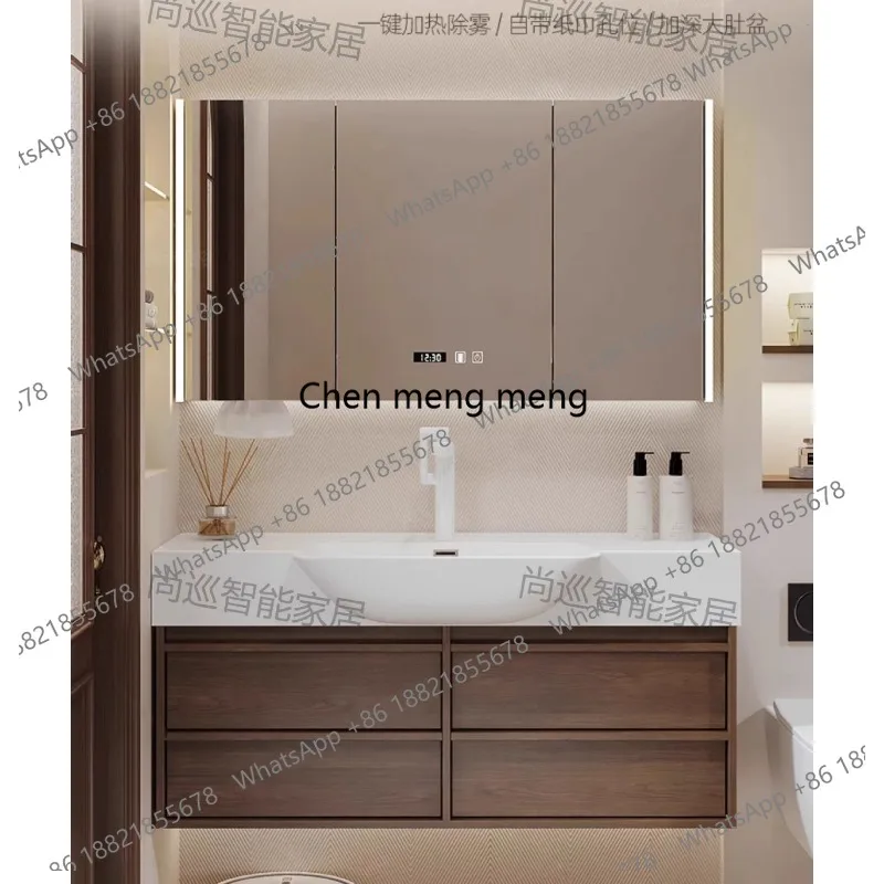 

Integrated big belly basin bathroom cabinet washbasin combination hand wash basin solid wood bathroom smart