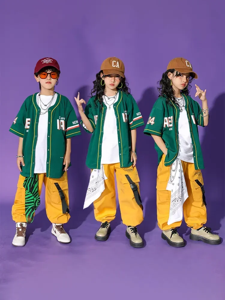 힙합 소년 패션 야구 재킷 솔리드 카고 바지 소녀 멋진 streetwear 어린이 재즈 의류 세트 어린이 거리 댄스 의상