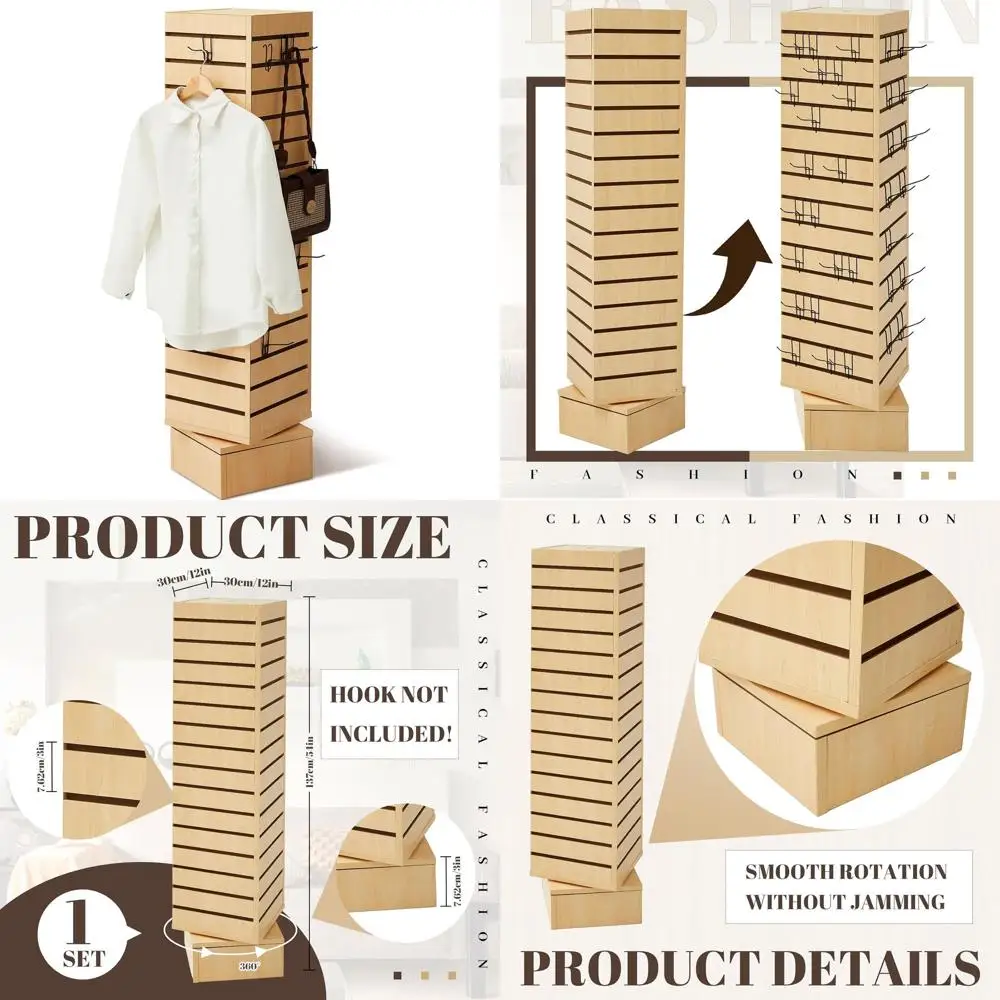 

4-Sided Rotating Slatwall Counter Spinner - 12 x 12 x 54 Keychain Display Stand for Retail Racks and Clothing Accessories, Hooks