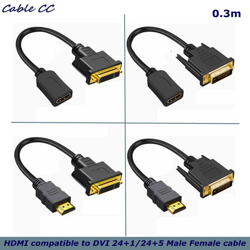 

0,3 м 1080P HDMI-совместимый адаптер DVI, двунаправленный кабель DVI 24 + 1/24 + 5-контактный на HD-кабель для Xbox PS4/3 ПК, видеокарта, монитора