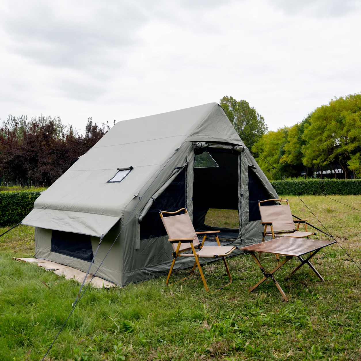 Instant Setup 60s 6.3sqm Green Inflatable Tent Heavy Duty 600D Oxford Waterproof Air Beam Four Season Shelter