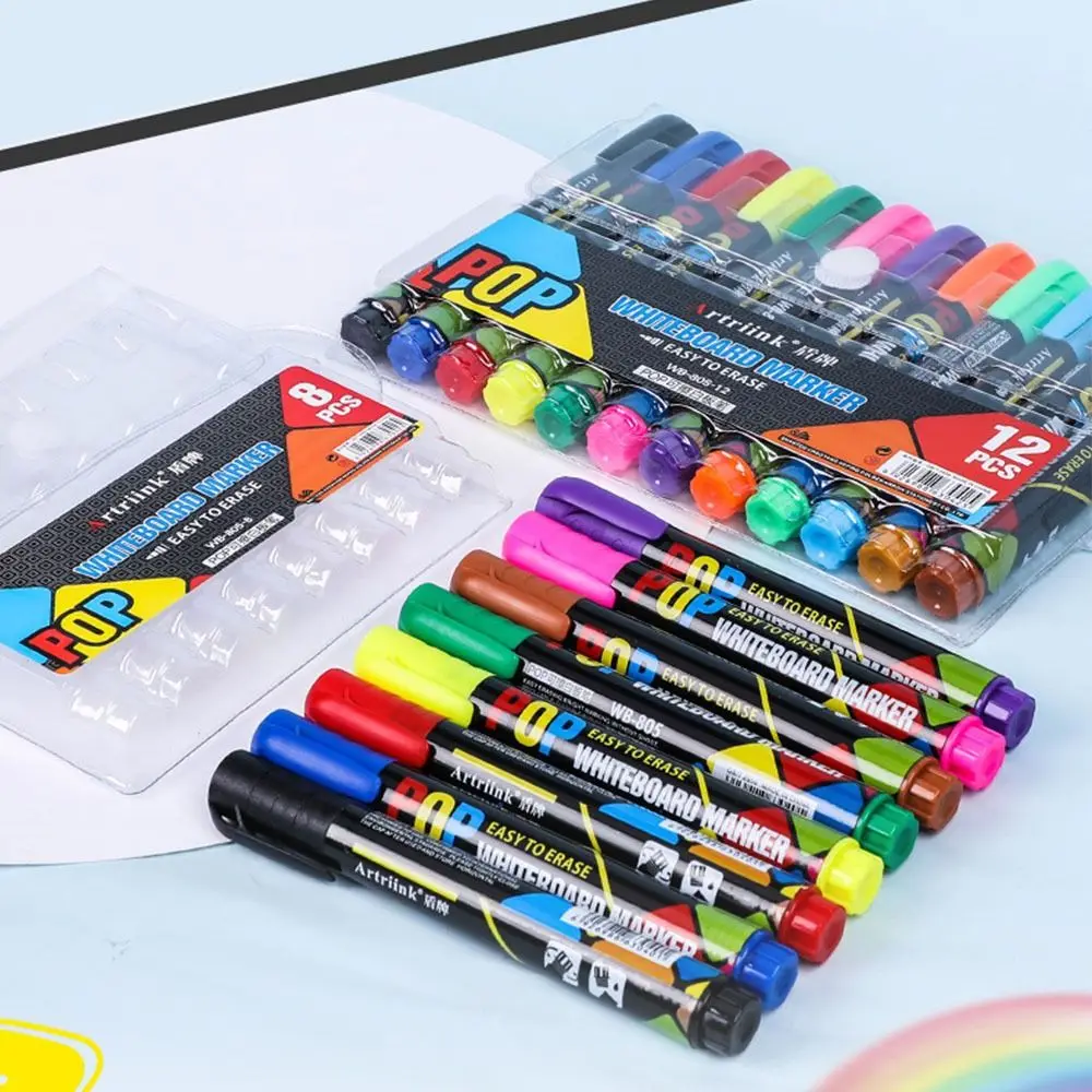 8/12 لونًا من أقلام تحديد السبورة البيضاء القابلة للمسح والقابلة لإعادة الملء