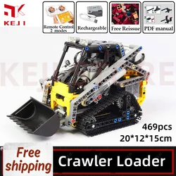 KEJI MOC-13349 RC Compact Tracked Crawler Loader Excavator Engineering Vehicle Building Blocks Model Bricks Kit for Adults Gift