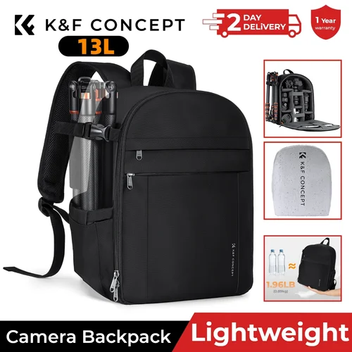 K & F Concept Mochila ligera para cámara de 13L, bolsa para cámara de fotógrafo de viaje para Canon Sony Nikon DSL DSLR con compartimento para trípode