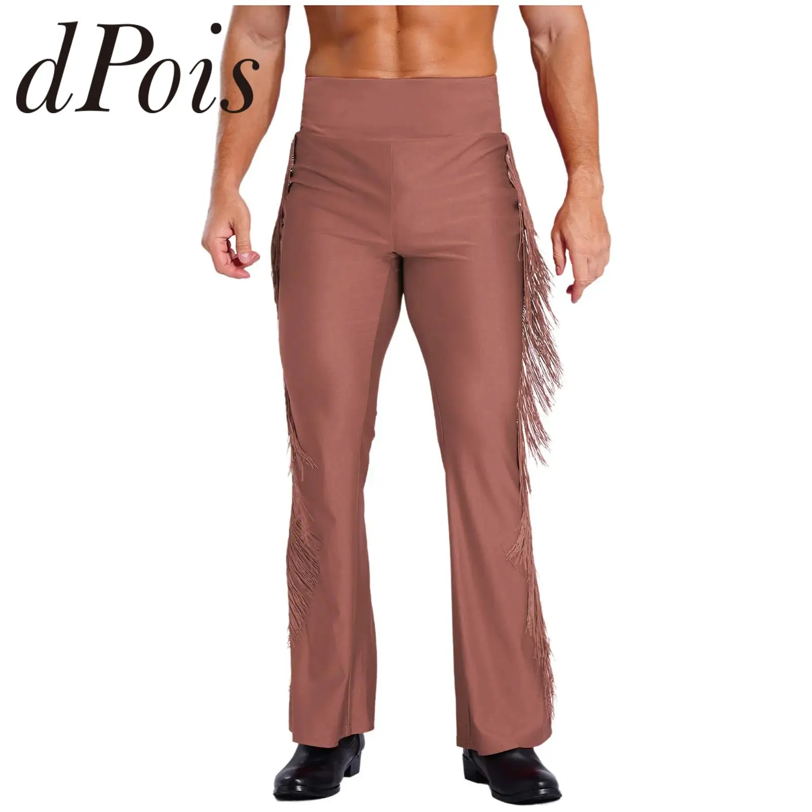 Calça masculina jazz dança latina borla queimada vintage sino-bottom calças de cintura alta para performance de palco clube discoteca festa traje