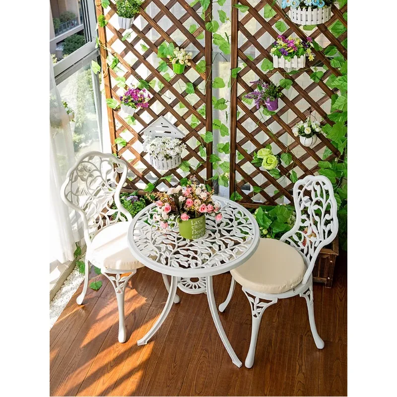 

Balcony small table and chair set of three cast aluminum one table and two chairs leisure courtyard garden European