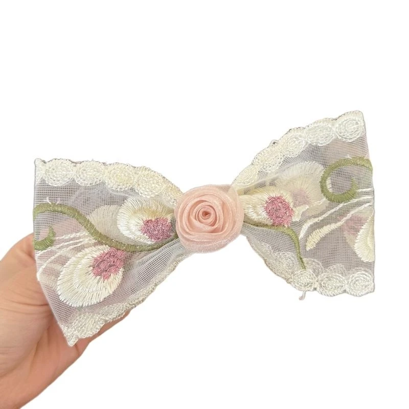 

Elegant Bowknot Hair Clip InsStyle Embroidery Hair Barrettes Lace Hair Bows for Braids Female PonytailHolder Hair Decors 15UB