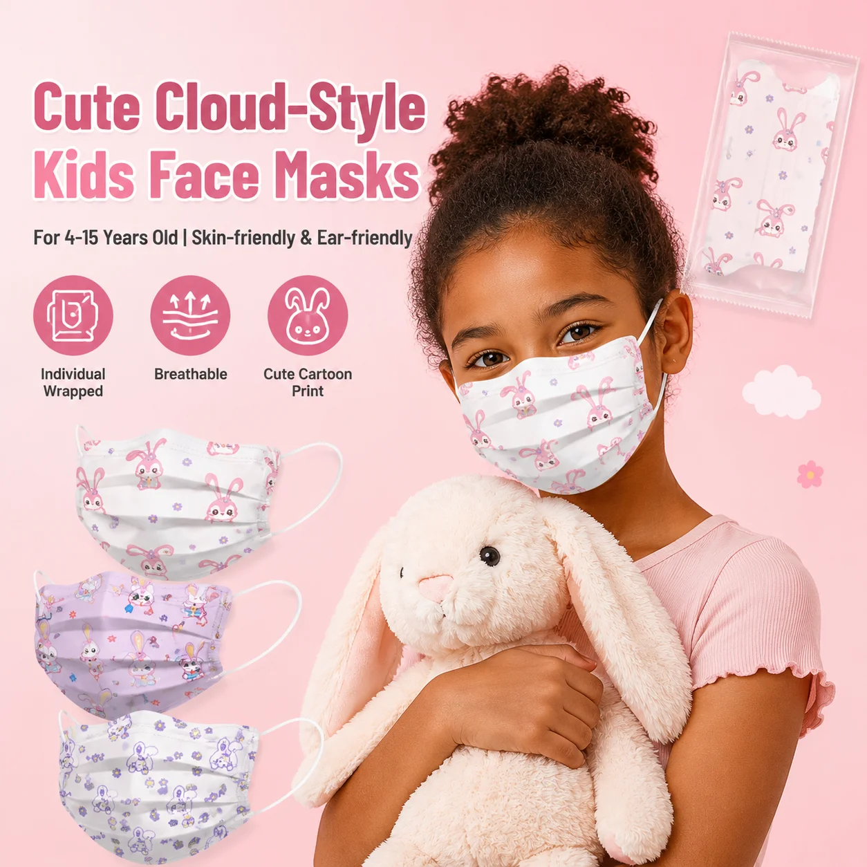 100pcs Kids Disposable Face Mask Cartoon  Print Soft Earloop Breathable Children Face Masks For School Outdoor Travel Daily Use
