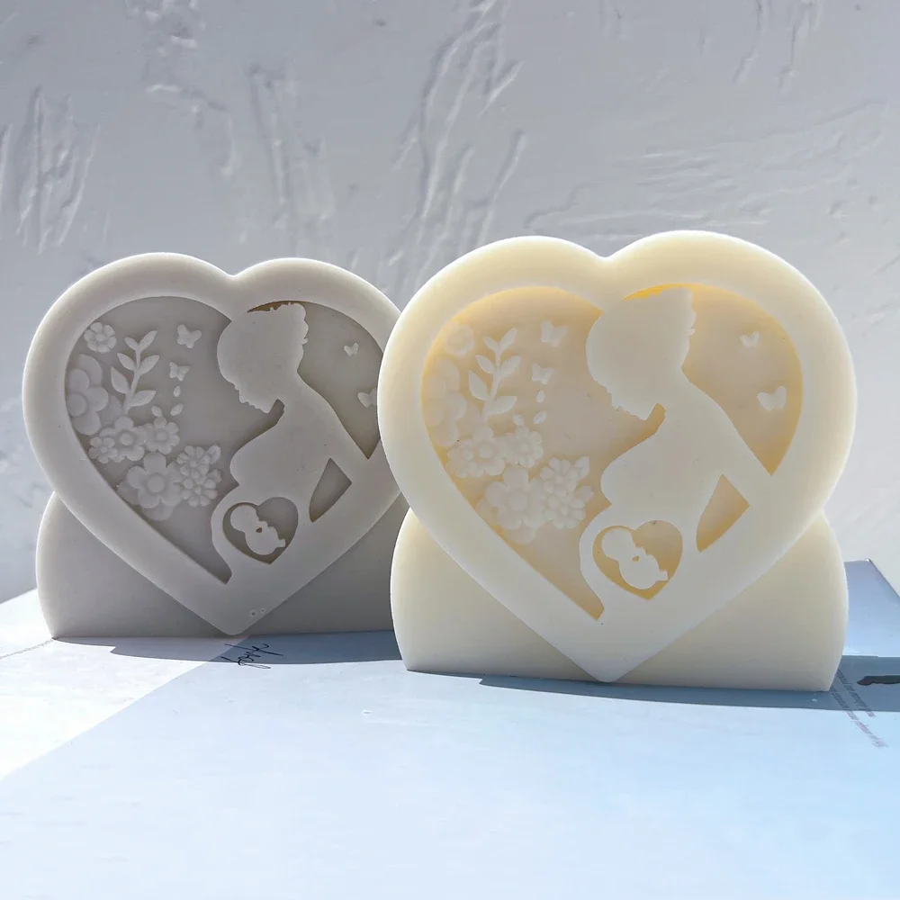 

Figurine Mother Silicone Mould Heart Shaped Pregnant Body Candle Molds Minimalistic Home Decor MOM Gift Soy Wax Mold