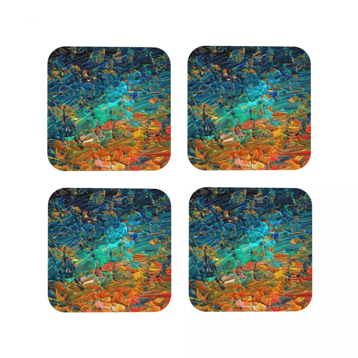 Blue Turquoise Aqua Orange Yellow Ombre Waves Coasters Coffee Mats Leather Placemats Cup Tableware Decoration & Accessories Pads