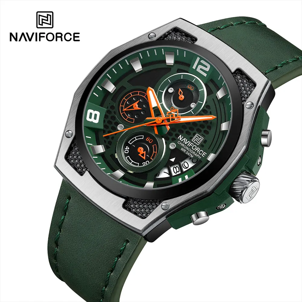 NAVIFORCE Brand Fashion Quartz Wrist Watches Silver Brown Leather Men Watch Waterproof Dress Men New Casual Luminous Wristwatch