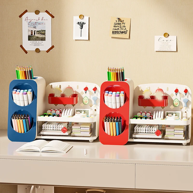 Desktop Stationery Organizer Multi‑Grid Pen Holder Storage Caddy   Board for Kids Study Room Office Desk Sundries Arrangement