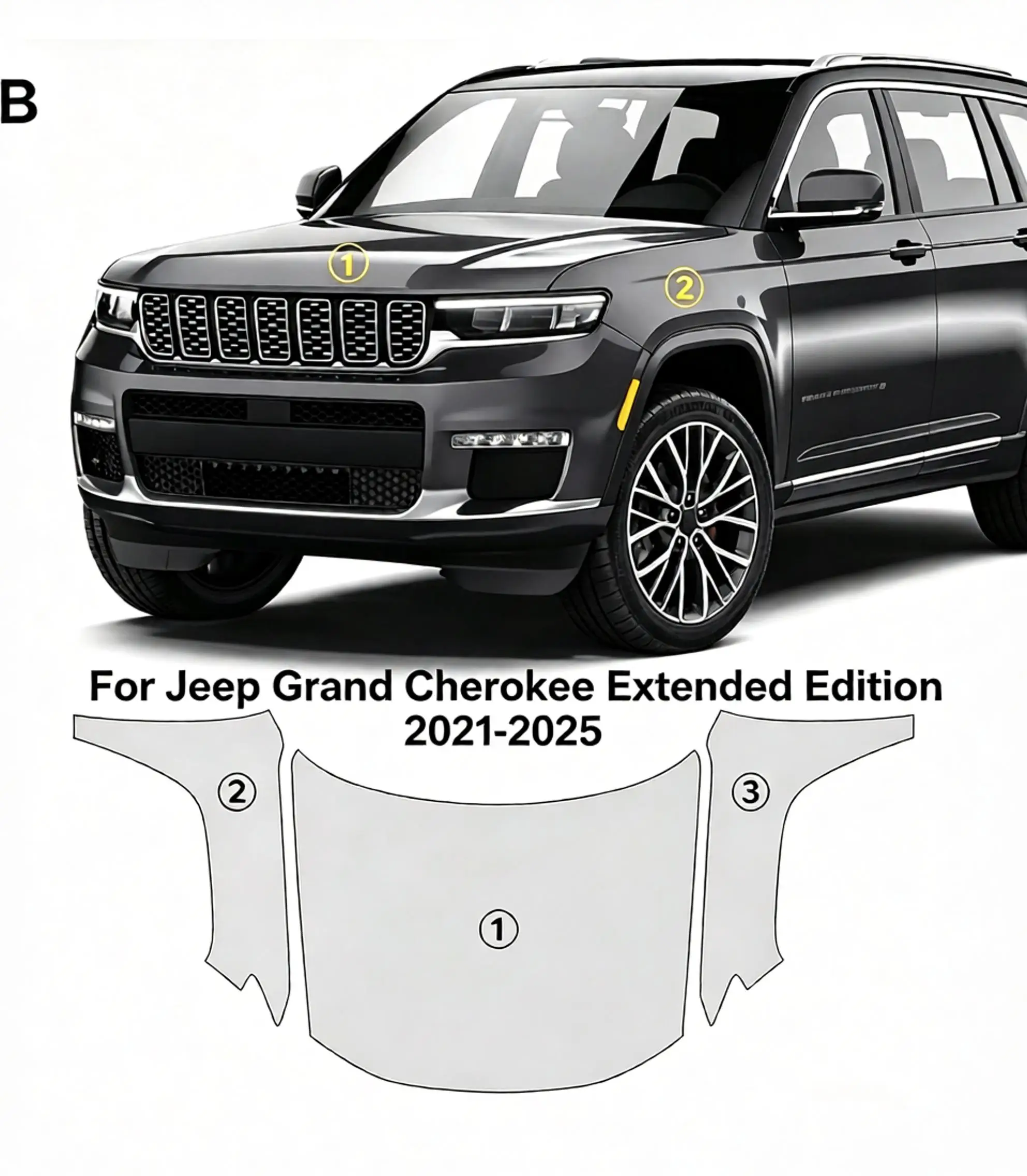 9Mil TPU Scratch-resistant Paint Protection Film For Jeep Grand Cherokee Extended Edition 2021-2025 Transparent Bra Per-cut PPF