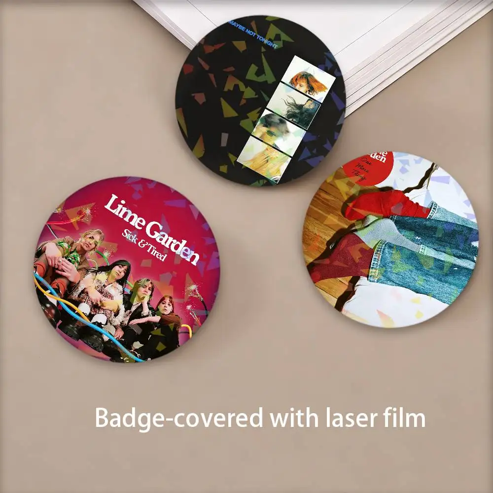Band L-Lime Garden Round Badge Lapel Pins for Backpacks Briefcase Laser Brooch Clothes Gifts