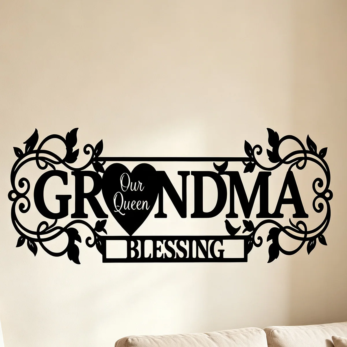 Custom Vine Floral Grandma Metal Wall Sign, Our Queen Grandma Blessing Monogram Plaque, Wall Art, Birthday Mother's Day Gift